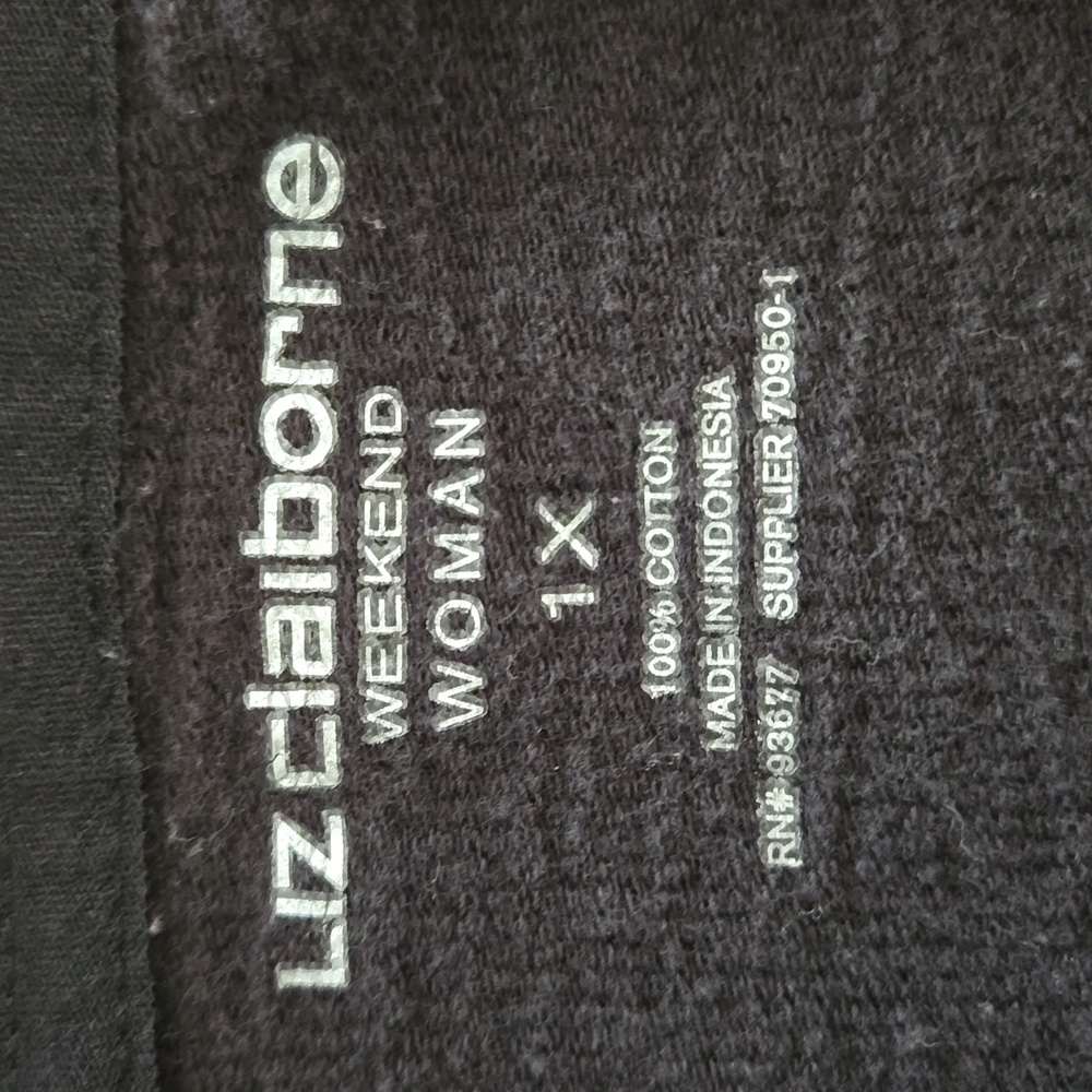 Liz Claborn Women's Hooded Long Sleeve Shirt, 100% Cotton, Size 1X, Black - Picture 2 of 4